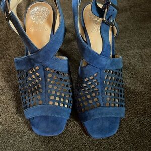 Vince Camuto Navy Blue Suede Perforated Slingback Sandals
